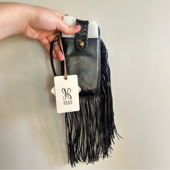 NWT HOBO Black Fringe Phone Wallet Wristlet Clutch